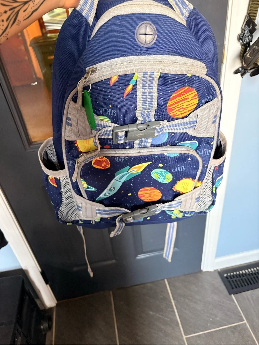 Pottery Barn Kids Navy Blue Space Backpack with Colorful Planets